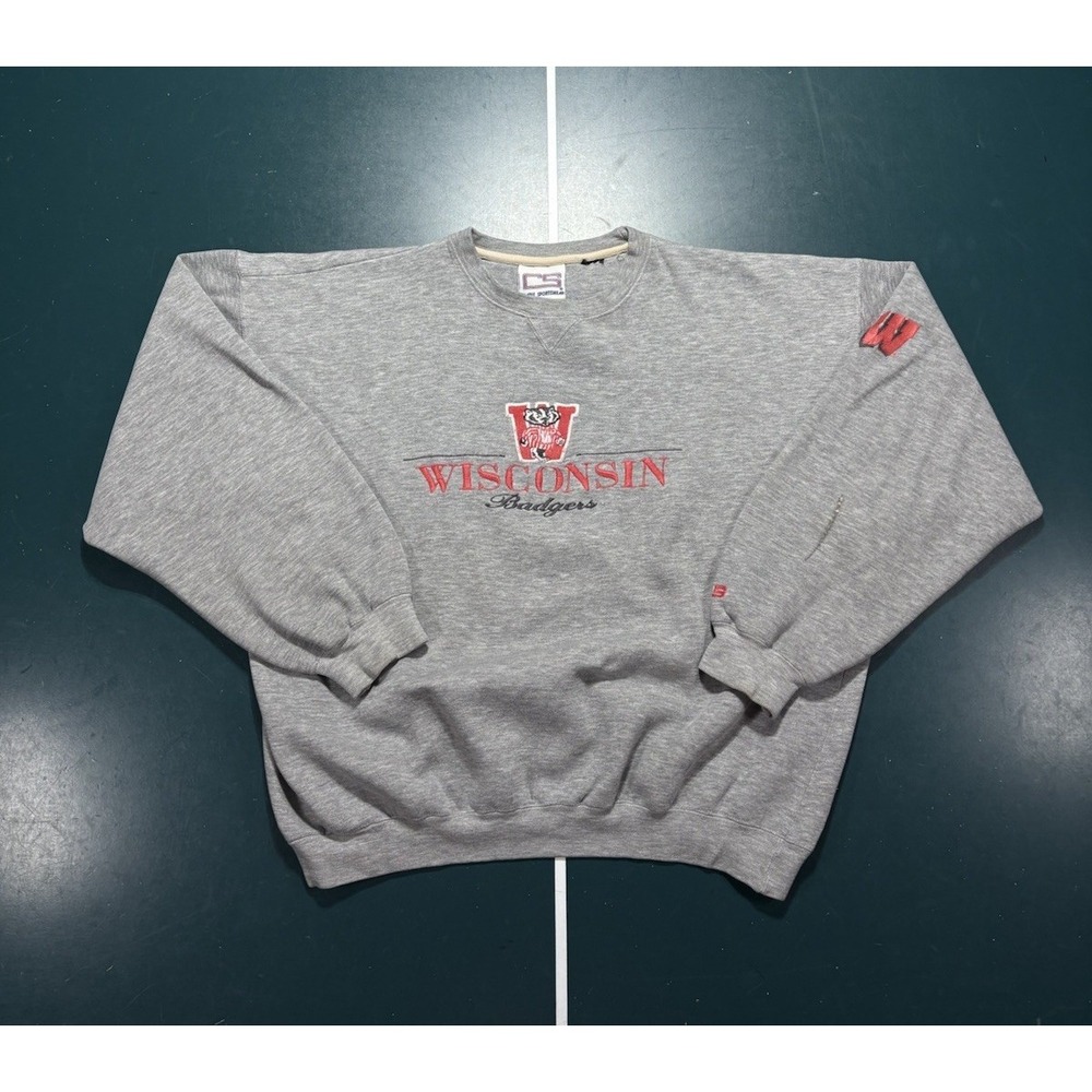 Vintage University of Wisconsin Badgers Crewneck Sweatshirt Men's Large Gray 90s